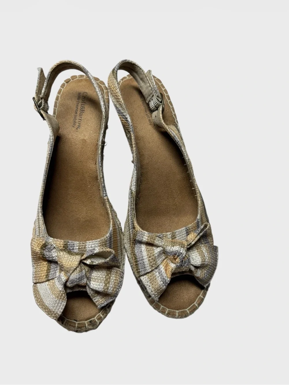 croft & barrow Beige and White Plaid Bow Slingback Espadrille Sandals